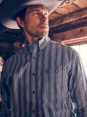 Wrangler George Strait Long Sleeve Button Down One Pocket Shirt in Periwinkle Stripe