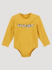 Baby Girl's Long Sleeve Floral Logo Bodysuit in Golden