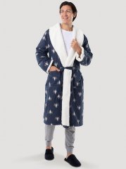 Flannel Steer Head Sherpa Lined Robe in Dark Sapphire