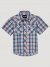 Boy's Short Sleeve Fashion Western Snap Plaid Shirt in Sunset Blue