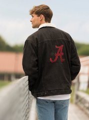 Men's Wrangler Collegiate Sherpa Lined Denim Western Jacket in University of Alabama