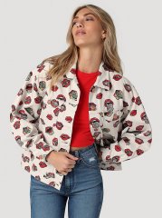 Women's Printed Trucker Jacket in Read My Lips