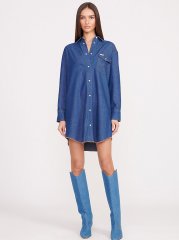 Wrangler + STAUD The Oversized Western Shirt in Dark Rinse