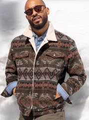 Men's Wrangler Sherpa Lined Jacquard Print Jacket in Olive