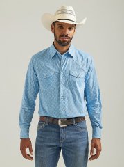 Men's 20X Competition Advanced Comfort Long Sleeve Western Snap Print Shirt in Azul Blue