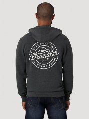 Men's Wrangler Vintage Logo Full Zip Hoodie in Caviar Heather