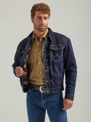 Wrangler Western Vintage Sherpa Lined Denim Trucker Jacket in Hunter