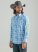 Men's Wrangler Logo Long Sleeve Western Snap Plaid Shirt in Sea Blue