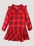 Girl's Ruffle Yoke Drop Waist Flannel Dress in Red