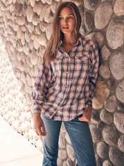 Women's Balloon Sleeve Plaid Shirt in Federal Blue