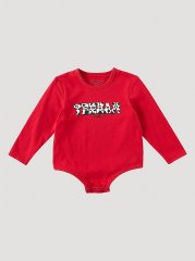 Little Girl's Long Sleeve Yeehaw Graphic Bodysuit in Scarlett