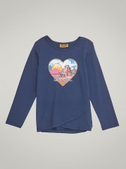 Girl's Long Sleeve Tulip Hem Graphic Top in Navy