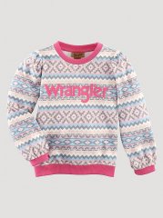 Girl's Puff Sleeve Graphic Fleece Sweatshirt in Pink Geo