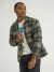 Men's Sherpa Lined Plaid Overshirt in Deep Depths Green