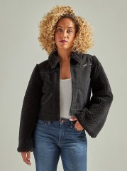 Women's Wrangler Retro Denim Contrast Sleeve Jacket in Black