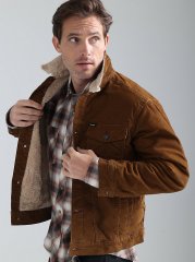 Men's Wrangler Sherpa Lined Corduroy Trucker Jacket in Monks Robe