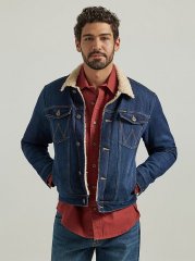 Men's Wrangler Sherpa Lined Denim Jacket in Dark Wash