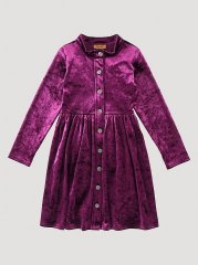 Girl's Long Sleeve Velvet Shirt Dress in Purple