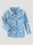 Little Girl's Long Sleeve Horse Print Western Snap Shirt in Blue