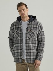 Wrangler RIGGS Workwear Long Sleeve Hooded Flannel Work Jacket in Grey Black