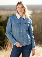 Women's Wrangler Denim Memory Maker Sherpa Jacket in Light Wash