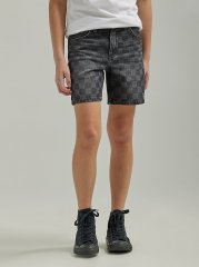 Boy's Checkered Denim Short (Husky) in Black