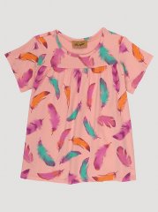 Girl's Western Feather Print Top in Pink