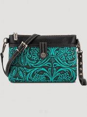 Women's Tooled Cross Body Wristlet in Black