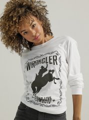 Women's Long Sleeve Vintage Rodeo Tee in Bright White