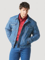 Men's Wrangler Flannel Lined Western Denim Jacket in Firepit