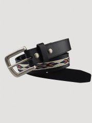 Women's Wrangler Leather Embroidered Belt in Black