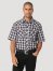 Men's Wrangler Retro Short Sleeve Western Snap with Sawtooth Flap Pocket Plaid Shirt in Black White