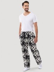 Men's Printed Fleece Pajama Pant in Black/White