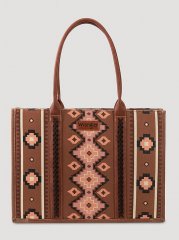 Southwestern Print Canvas Wide Tote in Dark Brown