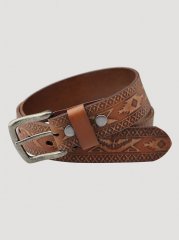 Men's Pattern Embossed Leather Belt in Tan