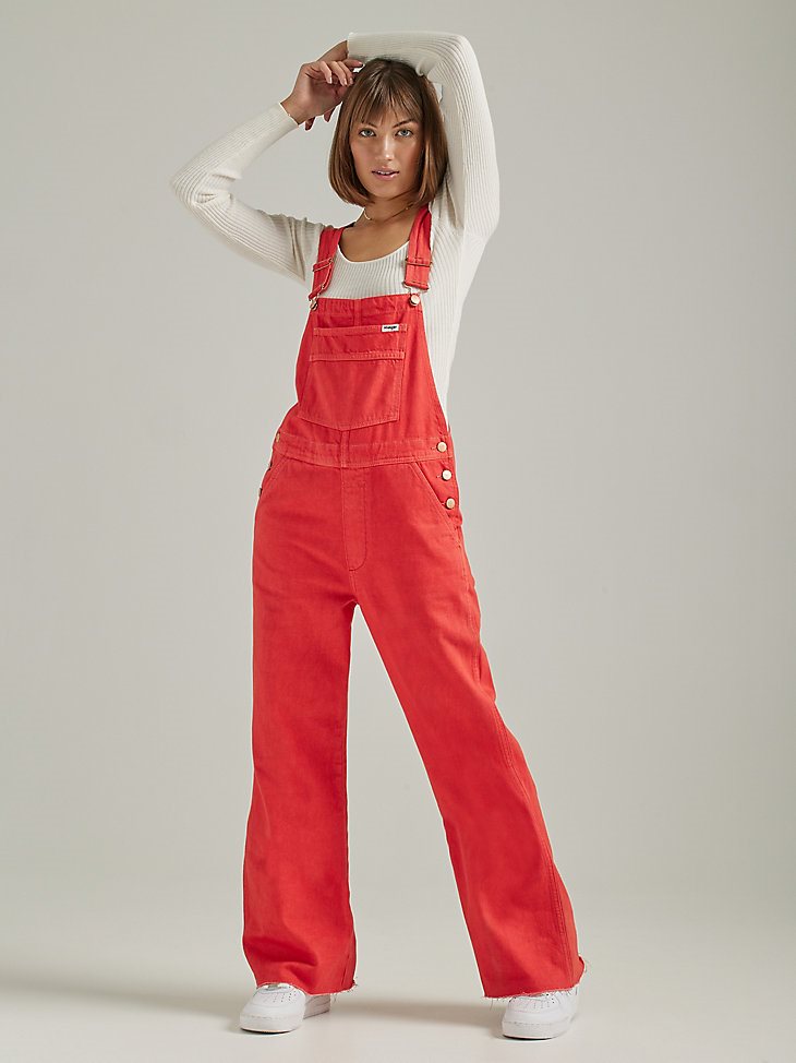 Women's Flare Red Overalls in Poppy Red