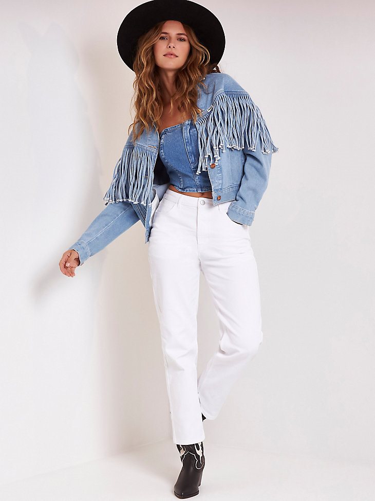 Women's Throwback Fringe Jacket in Cloud Nine