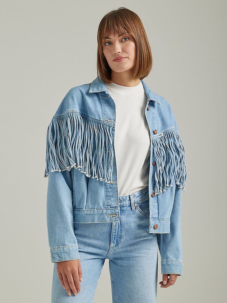Women's Throwback Fringe Jacket in Cloud Nine
