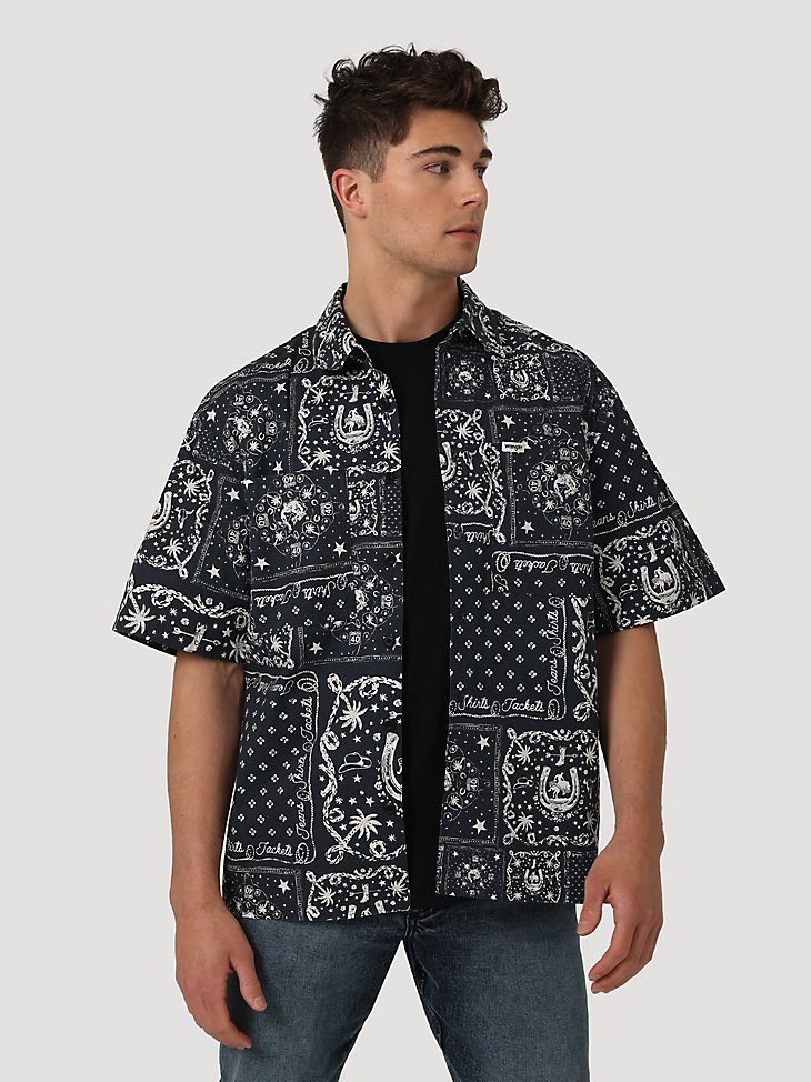 Men's Printed Woven Shirt in Dark Sapphire Men's Printed Woven Shirt in Dark Sapphire