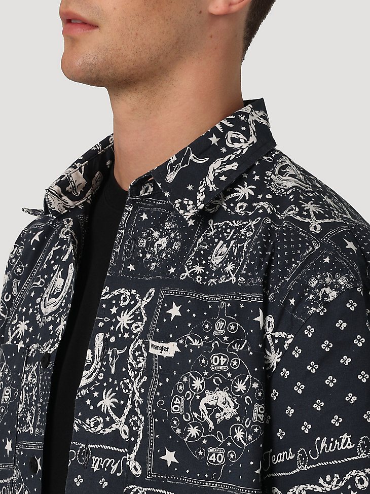 Men's Printed Woven Shirt in Dark Sapphire